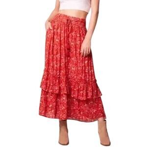 Band of the Free Ninette Floral Maxi Skirt - Crimson Pink